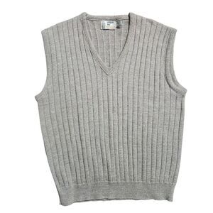 Vintage London Fog Sweater Vest Mens XXLT 2X Tall Oatmeal Ribbed V Neck Acrylic